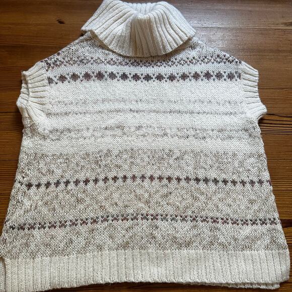 Free People cream neutral oversized short sleeve tunic turtleneck sweater SIZE M - Picture 1 of 6